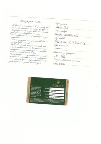 Garanzia Rolex 116613 Submariner Oro Acciaio 2009 ORIGINALE CARD - Foto 2 di 4