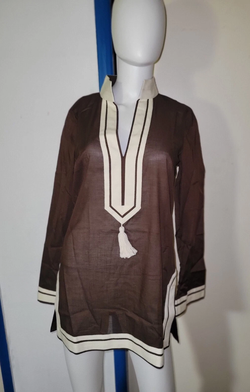 Tunica Tory Burch Tory Xs Caftan Resort copertura nuoto cioccolato profondo nuova con etichette