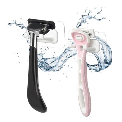 Hook LAB Self Adhesive Shower Razor Holder 2 Pack - Removable & Reusable White