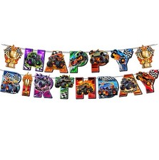 Monster Truck Banner Bigfoot Stunt Car Bunting Flag Birthday Party Decoration