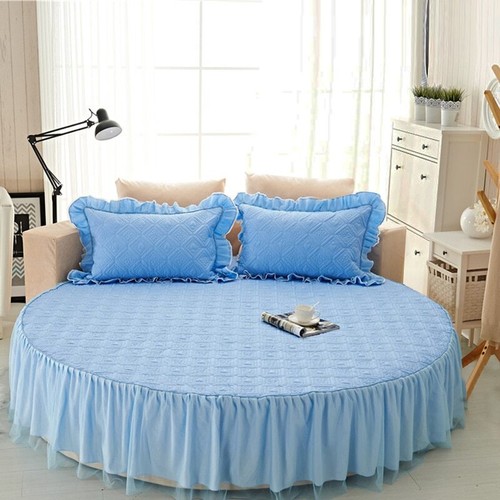 Round Fitted Sheet Cotton Quilted Bedspread Non-slip Mattress Cover Bed Skirts - Picture 18 of 37
