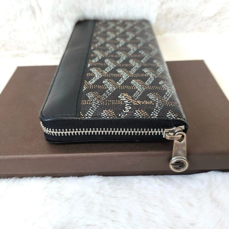 Portefeuille long rond zippé Goyard Matignon logo couleur noir marron article... - Photo 3/4