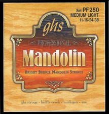 GHS PF250 Bright Bronze Mandolin Strings; med Light gauges 11-16-24-38 loop end