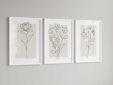 Neutral Wall Art Prints, Botanical Line Art, Set of 3 Beige Plant Prints
