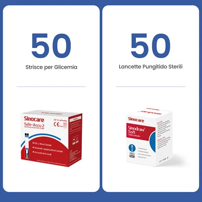 Glucosio nel sangue strisce di prova 50 e lancette per Sinocare Safe ACCU2 Meter