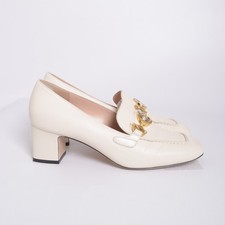 Gucci Zumi Women Ivory Pumps 100% Leather Square Toe Block Heel Loafers EUR 39