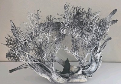 Handcrafted Natural Branch Sculpture   Wolf Silhouette   23  x 31 