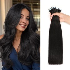 JESSBO Remy Tape In Human Hair Extensions Straight Natural Black
