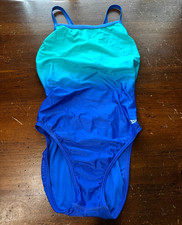 Speedo PowerFLEX Eco One Piece Swimsuit Women s 10/36 Blue Green Racerback EUC