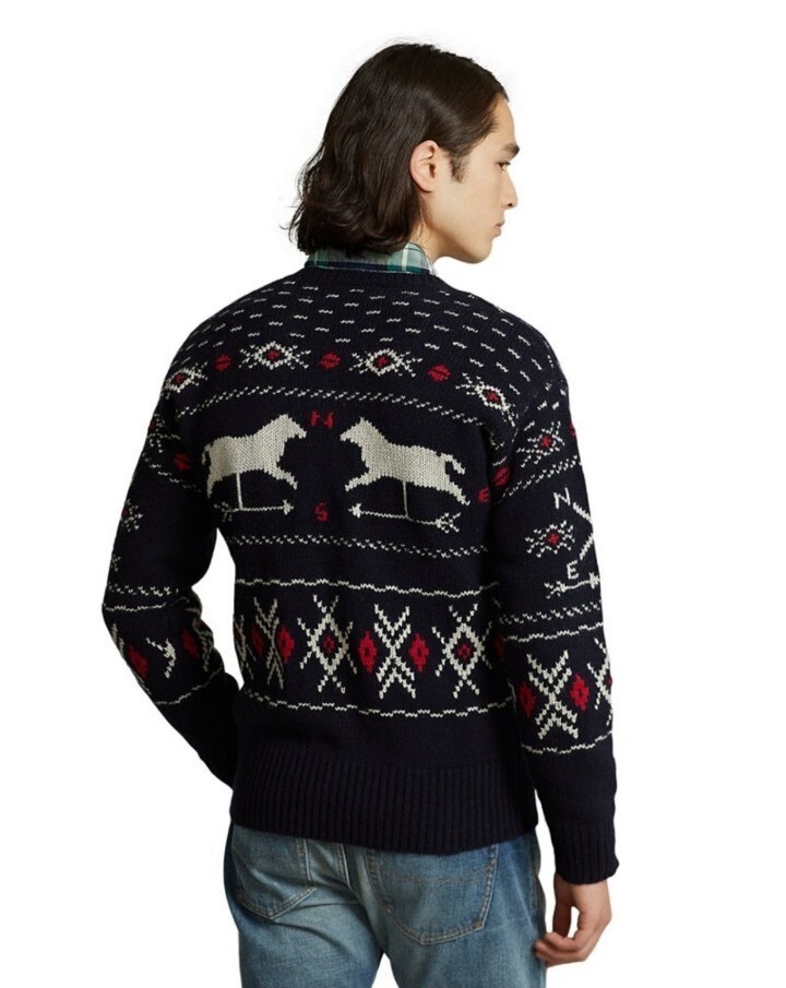 Polo Ralph Lauren Weathervane Fair Isle Horse Black Jumper Sweater size M Medium image 6