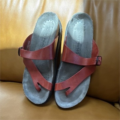 Mephisto Helen Nubuck Red Leather Thong Sandals Flat Women's US 9 EU 40 Pd 150