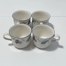 Vtg 4 Lenox Poppies on Blue Mugs Floral Pastel Tea Cups Cottagecore 3/4" 8.oz