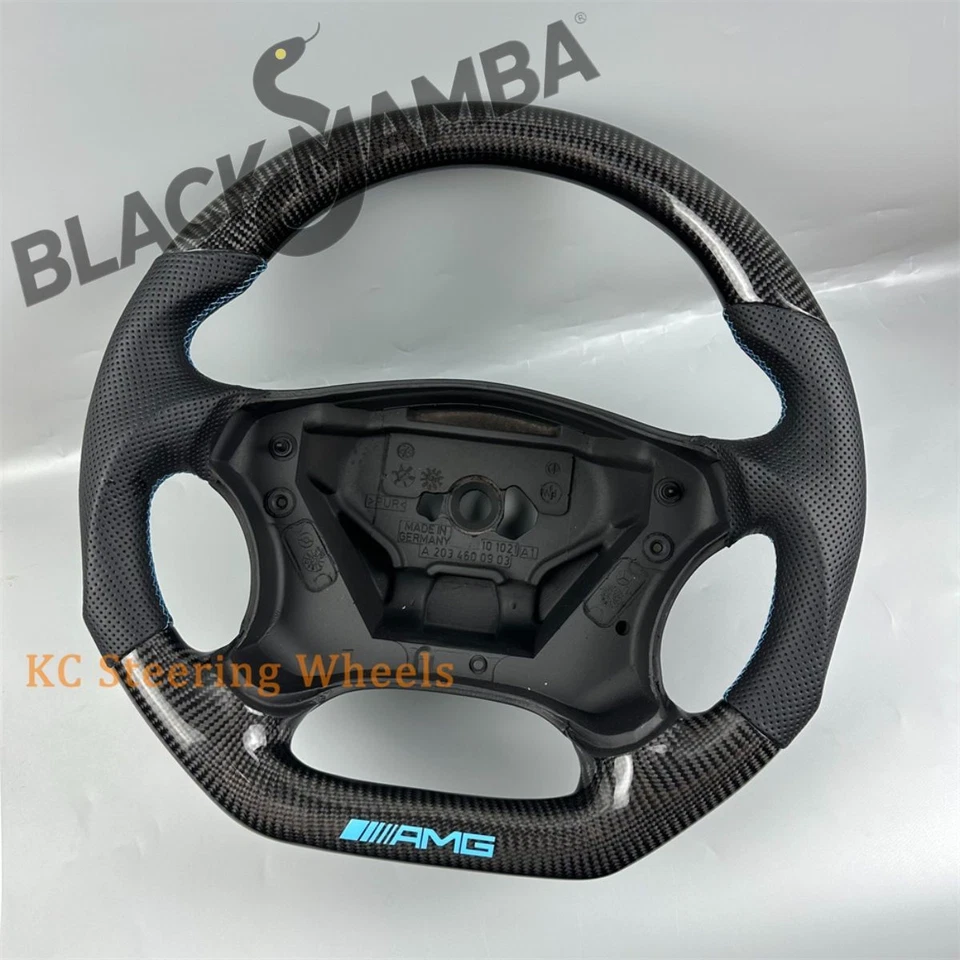 Black Carbon Fiber Leather Steering Wheel for 2002-2005 Mercedes-Benz C200 W203 - Image 2 of 4