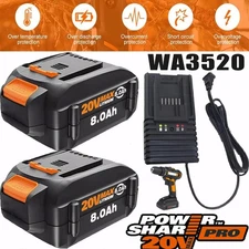 2PACK For Worx 20V PowerShare 8.0Ah Battery /Charger WA3575 WA3520 WA3675 20Volt