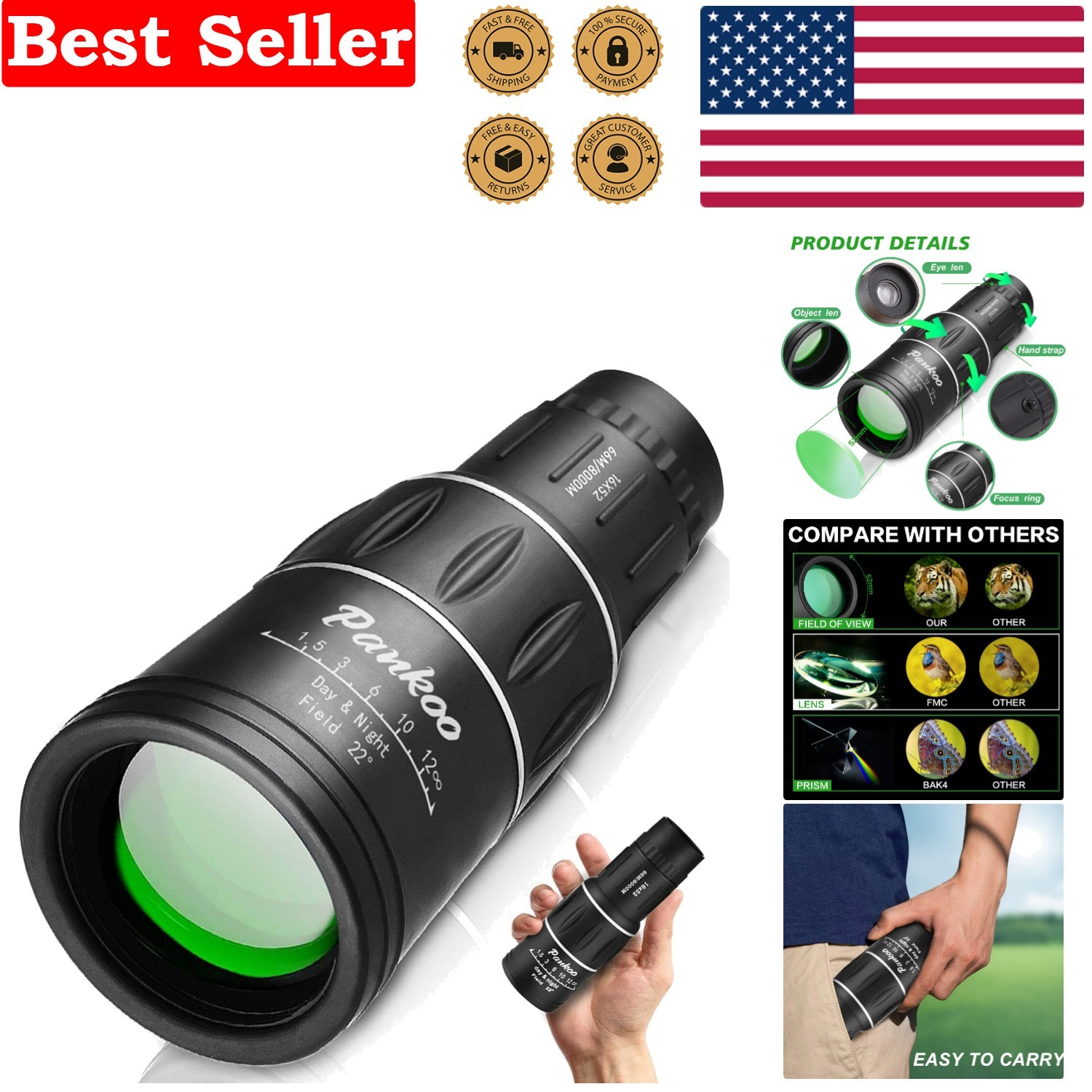 16X52 High-Powered Monocular Telescope - Perfect Gift for Ou