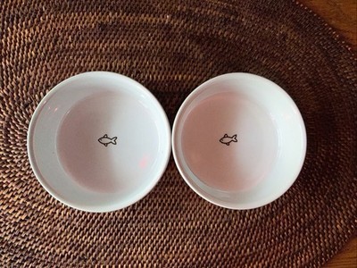 Two Harmony GOOD KITTY Ceramic Cat Food And Water Dishes Fish Design 4.5 Inch