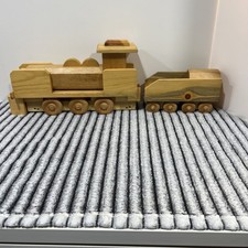 Vintage Handmade Wooden Train Set. 2 Cars. Very Sturdy And Heavy.