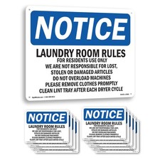 Laundry Room Rules For Residents Use Only OSHA Notice Sign, Decal 5 or 10 Pack