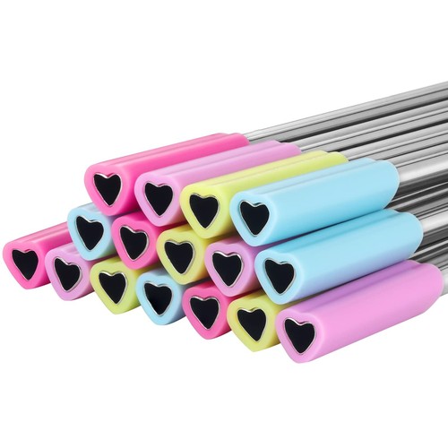 8 Pack Heart Shaped Stainless Steel Straws with Silicone Tips Reusable Cute H...