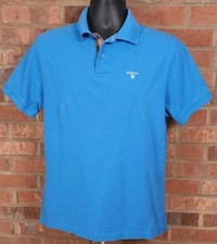 Barbour Tartan Pique Polo Shirt Blue Cotton Mens Size Large Short Sleeve