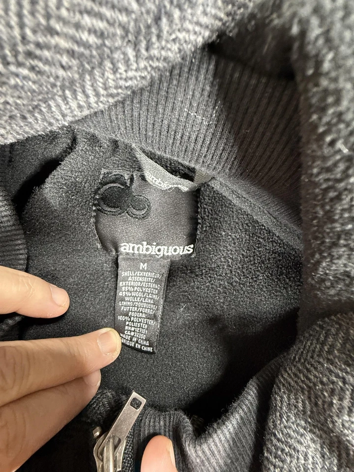 Ambigous Jacket Mens Medium Gray Herringbone Hooded Wool Blend Casual Coat - Image 4 of 4