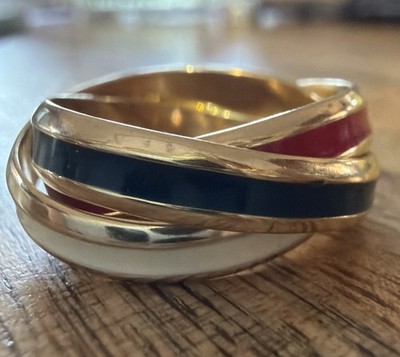 Vintage 18 kgf dreifarbiger Emaille Trinity Rollband Ring Größe 7