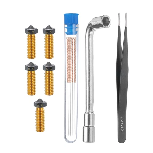 3D Nozzles Kit, 5pcs 3D Printer Brass CR Nozzles 0.5mm, 5pcs Cleaning Needles