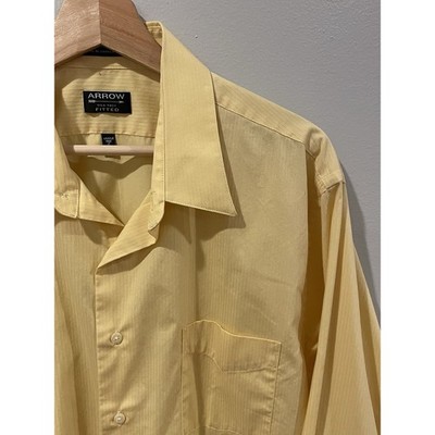 Vintage Y2K Arrow Button Down Shirt Mens XL 17 32/33 Yellow Textured Mod Retro