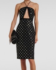 Stella McCartney Womens Black Studded Cutout Halterneck Midi Dress Size S