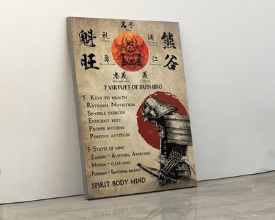 Samurai poster 7 virtues of a Warrior rectitude courage 5 keys to health rati...