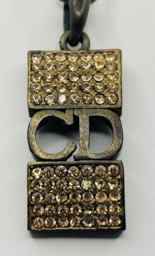 Vintage Christian Dior Logo Crystal Rhinestone Dog Tag Pendant Necklace 17” - 第 4/8 張圖片