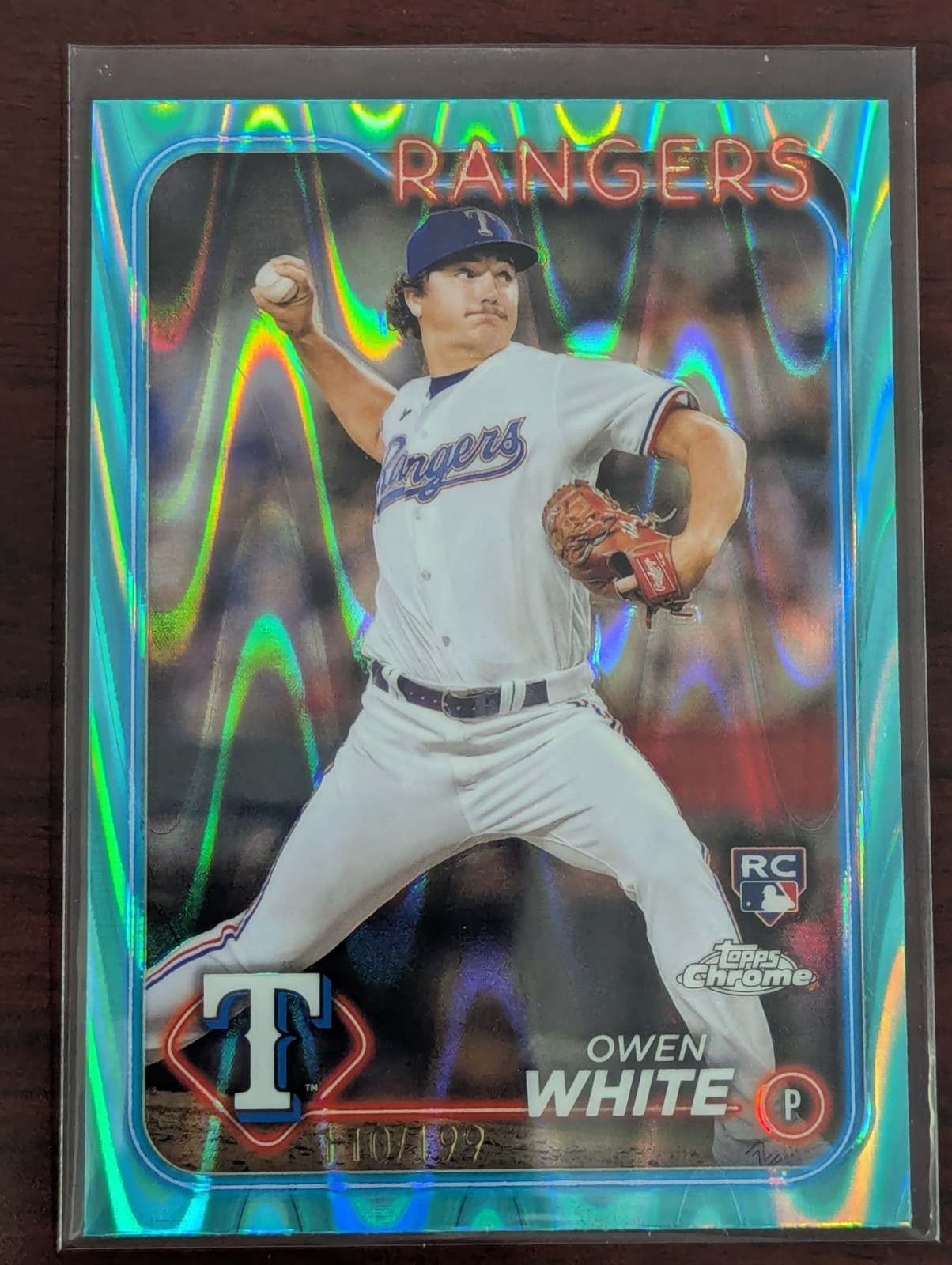 2024 Topps Chrome - Owen White #211 Aqua Raywave Refractor 110/199 (RC) - Texas