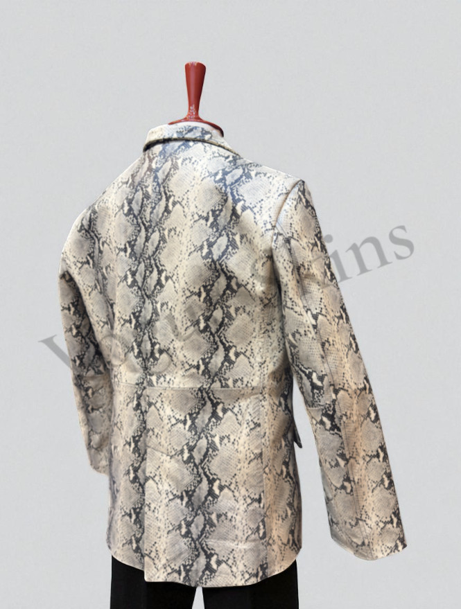 Mens Leather Coat Snake Skin Print Blazer Jacket Python Print Party Coat Premium
