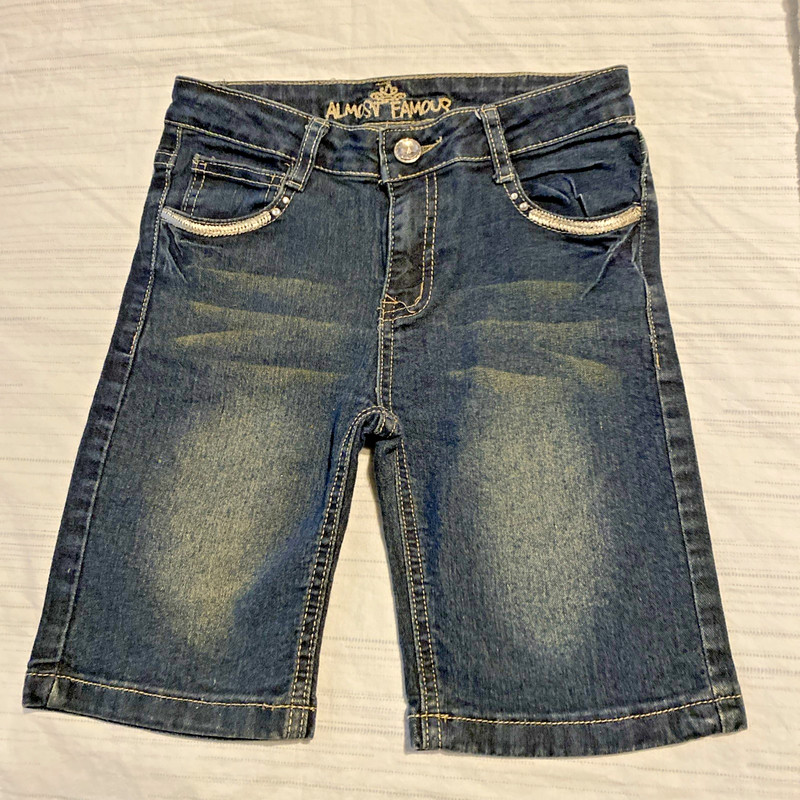Girl's Almost Famous Size 10 Denim Walking Shorts Glitzy Trim Waist 24.5" Nice!