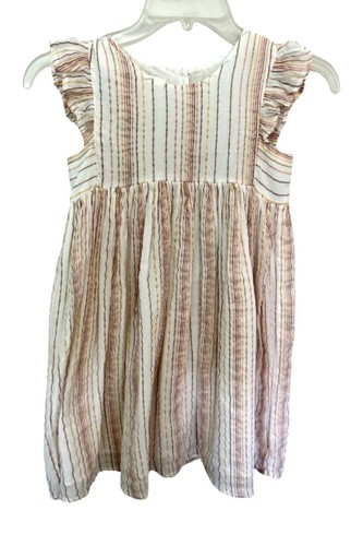 Laura Ashley Girls Sleeveless Dress Green Pink Gold Metallic Stripes Sz 6x