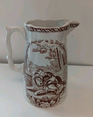 1850s Brown Transferware Fedility  DL&Co Ceramic Pitcher
