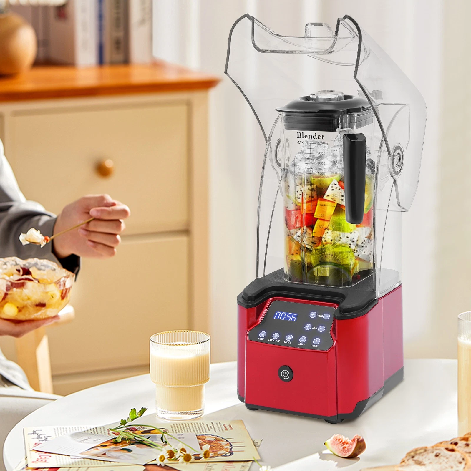 2200W Professional Blender W/ Shield Quiet Sound Enclosure Timer Commercial