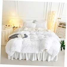 White Faux Fur Comforter Set Queen 3 Pieces - 1 White Shaggy Comforter Set