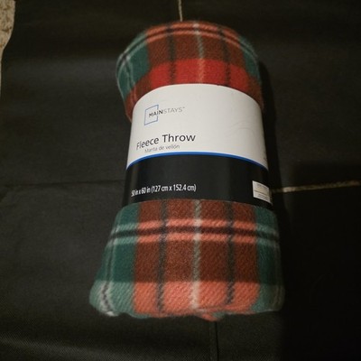 Mainstays Red & Green Plaid Holiday Polyester Fleece Throw Blanket  50 x 60'' NEW