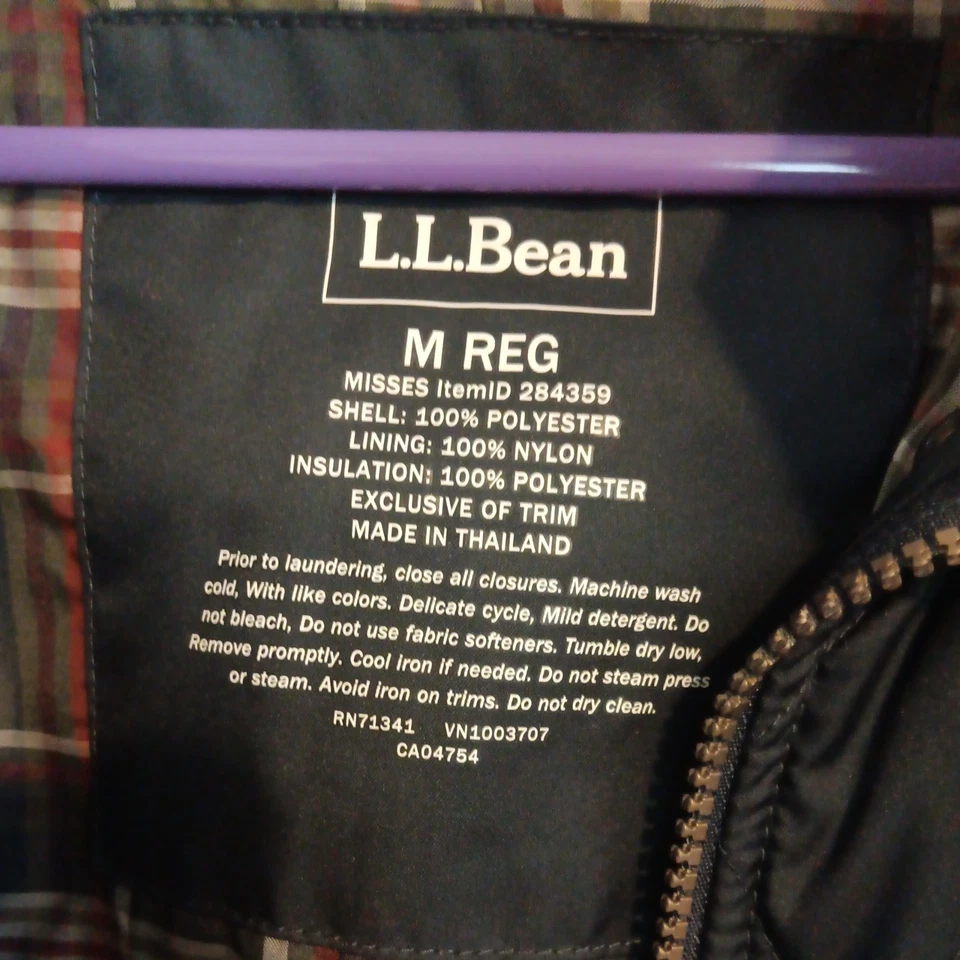 Jaqueta de Equitação Feminina Vintage LL Bean Med Reg Acolchoada Forrada Xadrez - Imagem 2 de 4