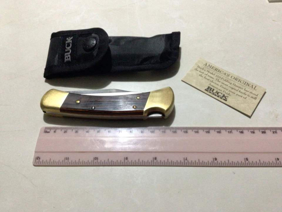 BUCK 110 USA FOLDING POCKET KNIFE With SHEATH AND PAPER - image 3 of 4