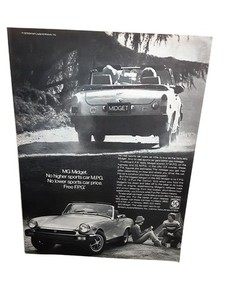 1976 MG Midget Convertible Vintage Sports Car Print Ad British Leyland