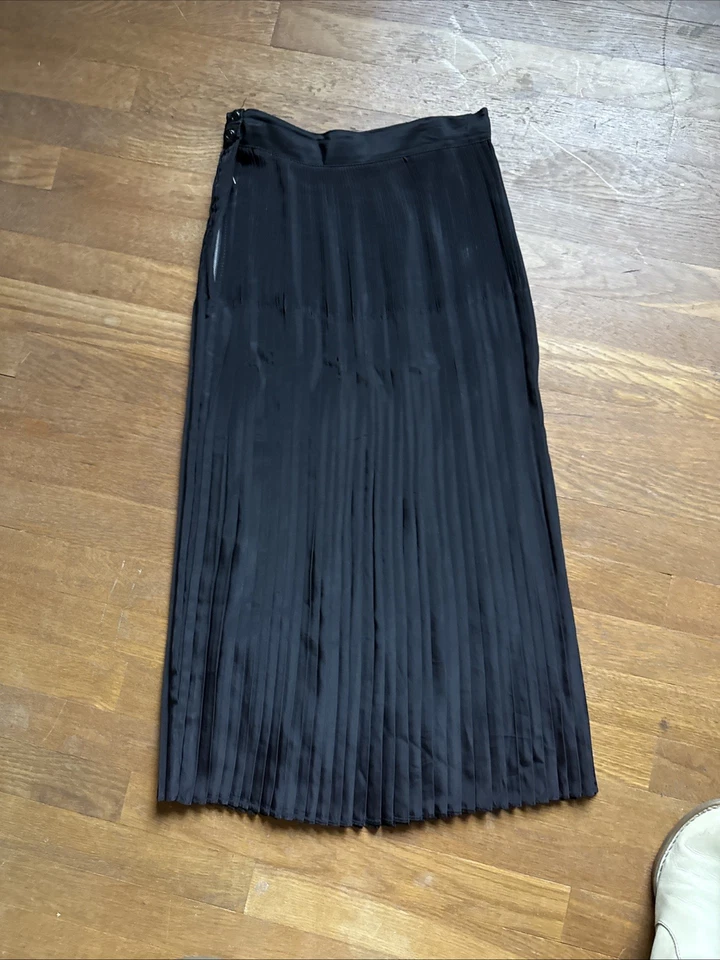 Vtg Post War Black Silk Pleated Maxi Skirt – Elegant Mid-Century Style 24” - Image 2 of 4