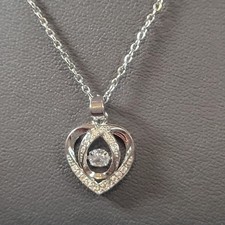 NEW Stainless Steel Heart Pendant Necklace w/ Dancing Rhinestone 18"