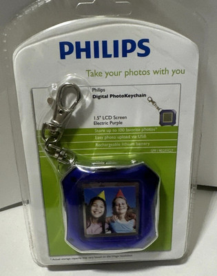 Philips Digital Photo Keychain Purple 1.5'' LCD Screen Upload USB Lithium Battery