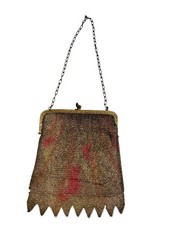 Vintage 1920s Art Deco Metal Mesh Evening Bag Purse Pink / Orange / Green