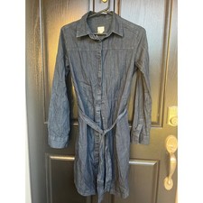 A New Day Womens Denim Shirt Dress Dark Wash Long Sleeve Tie Waist Blue Size S