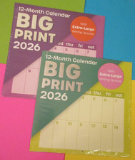 TWO -2026 BIG PRINT WALL MONTHLY CALENDAR PURPLE  GREEN X-LARGE Writing Spaces