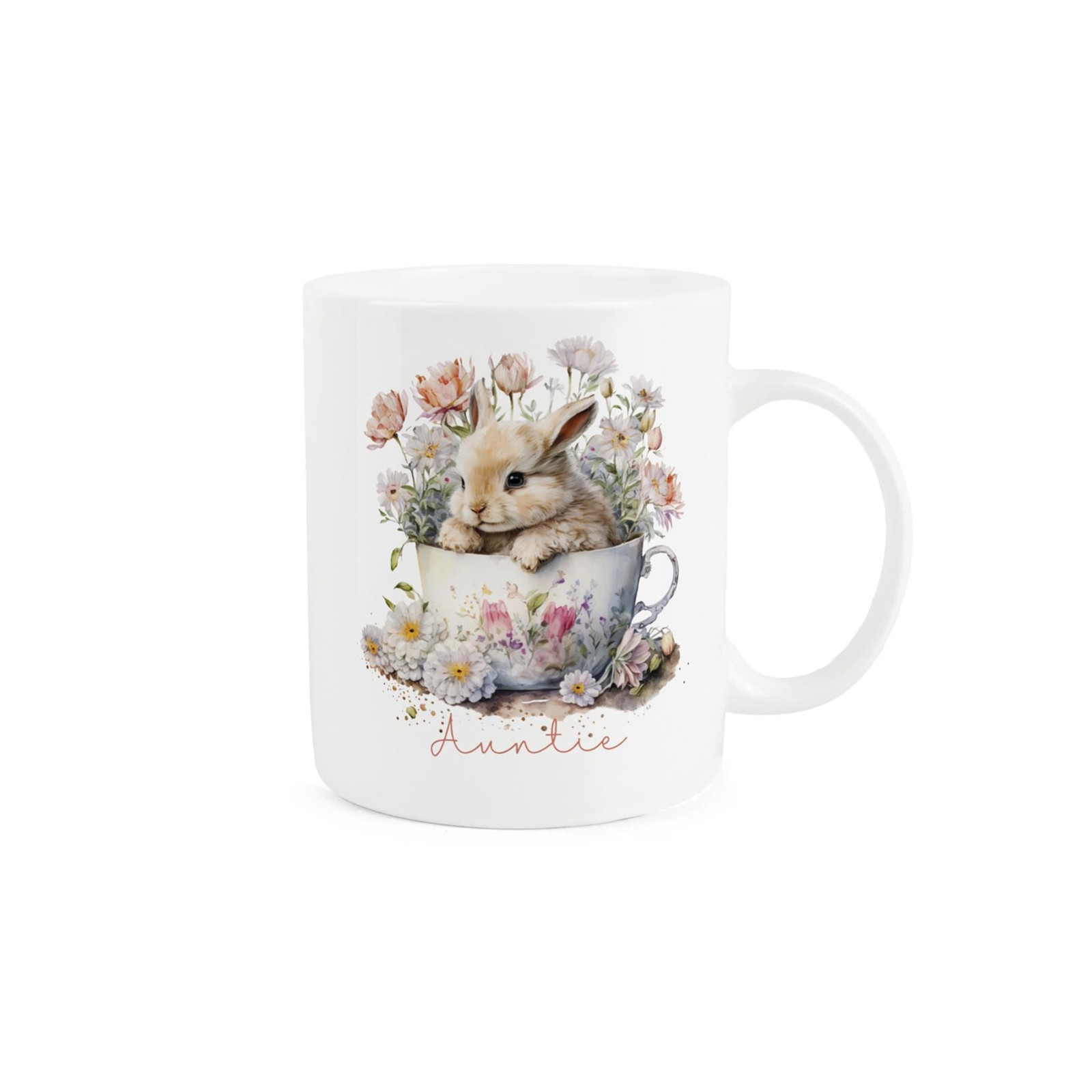 Bunny Rabbit Auntie Mug - Bone China Teacup & Flowers Tea/Coffee Gift