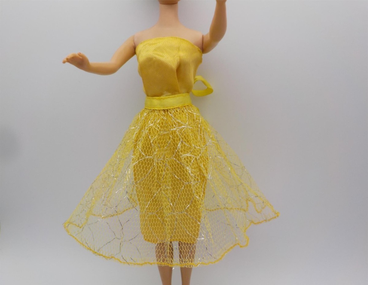 Vintage Barbie Gold Strapless Sheath Dress w/ Metallic Lace Skirt 1960s  Clone